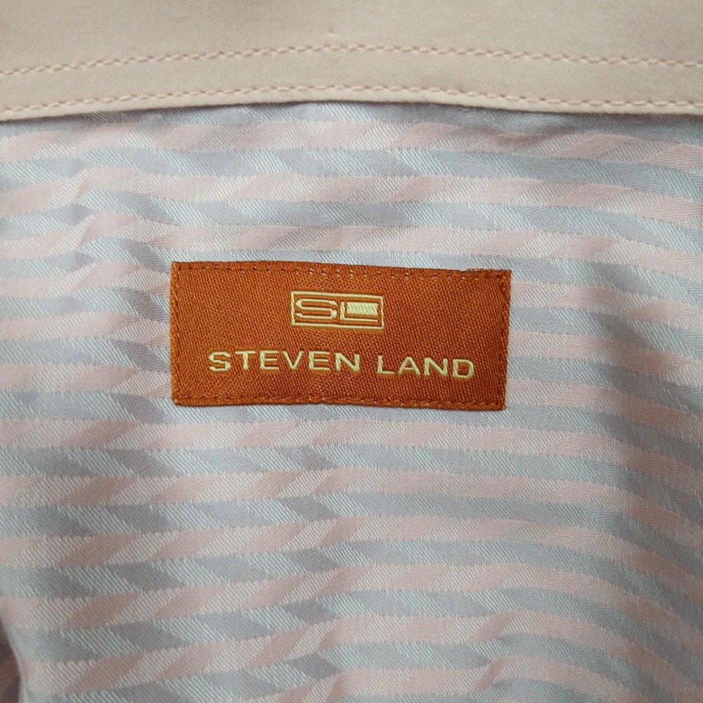 Steven Land Dress Shirt Men's 17.5 Pink Stripe Contrast Cuff - Picture 4 of 10
